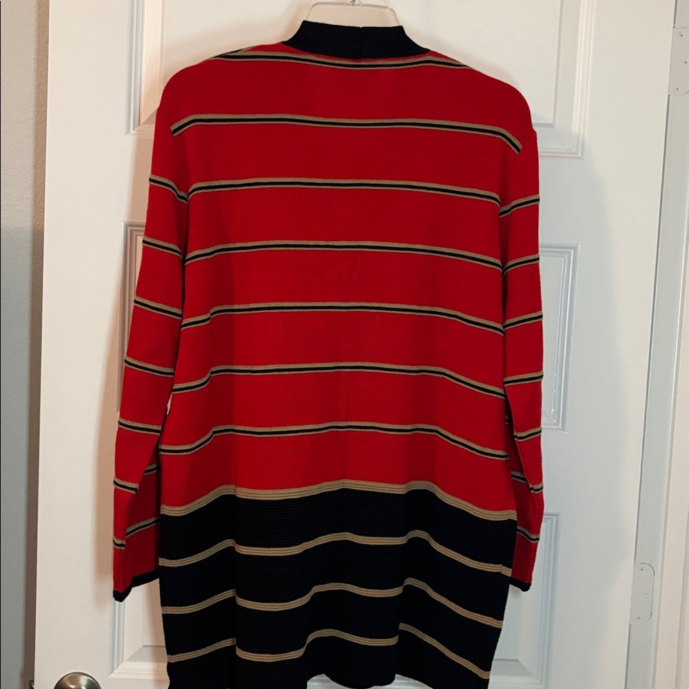 VTG Gispa red, black & gold striped button-up cardigan sweater SZ 14 Italy made - Picture 2 of 12